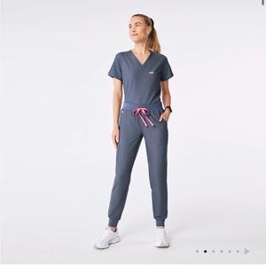 Figs Women's Navy Jumpsuit with Pink Drawstring